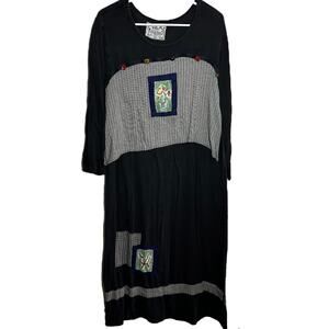 Vintage LA Blend Shirt Dress Floral Patchwork Long Sleeve Crewneck Black XL